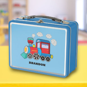 Kids Train Boys Blue Custom Name Metal Lunch Box