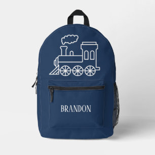 Kids Train Boys Blue Custom Name Printed Backpack
