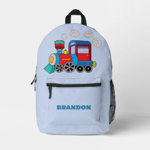 Kids Train Boys Blue Custom Name Printed Backpack