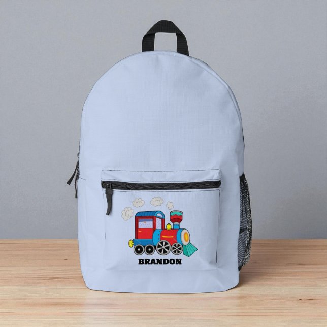 Kids Train Boys Blue Custom Name Printed Backpack (Creator Uploaded)