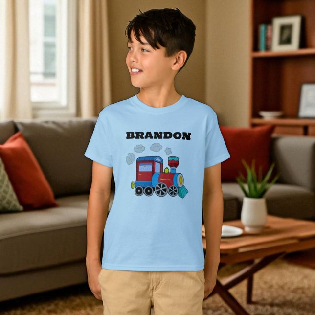Kids Train Boys Blue Custom Name T-Shirt (Creator Uploaded)
