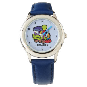 Kids Train Boys Blue Custom Name Watch