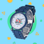Kids Train Boys Blue Custom Name Watch<br><div class="desc">Blue,  train,  transport,  locomotive,  vehicle,  watch for kids. Custom,  Kids,  Name,  steel blue boys watch. Personalise it with your child's name.</div>
