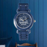 Kids Train Boys Blue Custom Name Watch<br><div class="desc">Blue,  train,  transport,  locomotive,  vehicle,  watch for kids. Custom,  Kids,  Name,  steel blue boys watch. Personalise it with your child's name.</div>