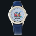 Kids Train Boys Blue Custom Name Watch<br><div class="desc">Blue,  train,  transport,  locomotive,  vehicle,  watch for kids. Custom,  Kids,  Name,  steel blue boys watch. Personalise it with your child's name.</div>