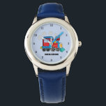 Kids Train Boys Blue Custom Name Watch<br><div class="desc">Blue,  train,  transport,  locomotive,  vehicle,  watch for kids. Custom,  Kids,  Name,  steel blue boys watch. Personalise it with your child's name.</div>