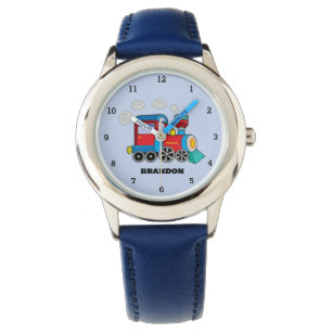 Kids Train Boys Blue Custom Name Watch