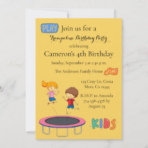 Kids Trampoline Birthday Party Invitation Yellow