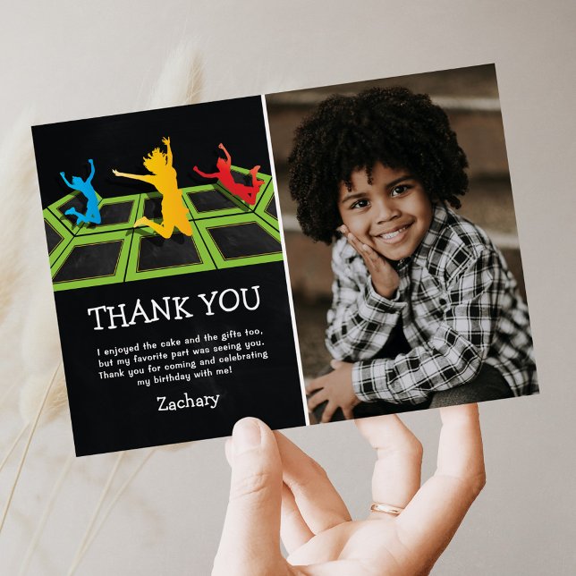 Kids Trampoline Birthday Photo Thank You Card (Creator Uploaded)