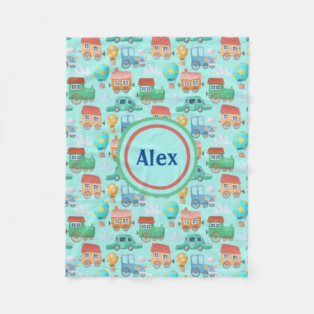 Kids Transportation Fleece Blanket (Front)