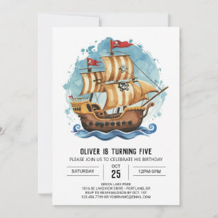 Kids Treasure Map Boat Pirate Birthday Invitation