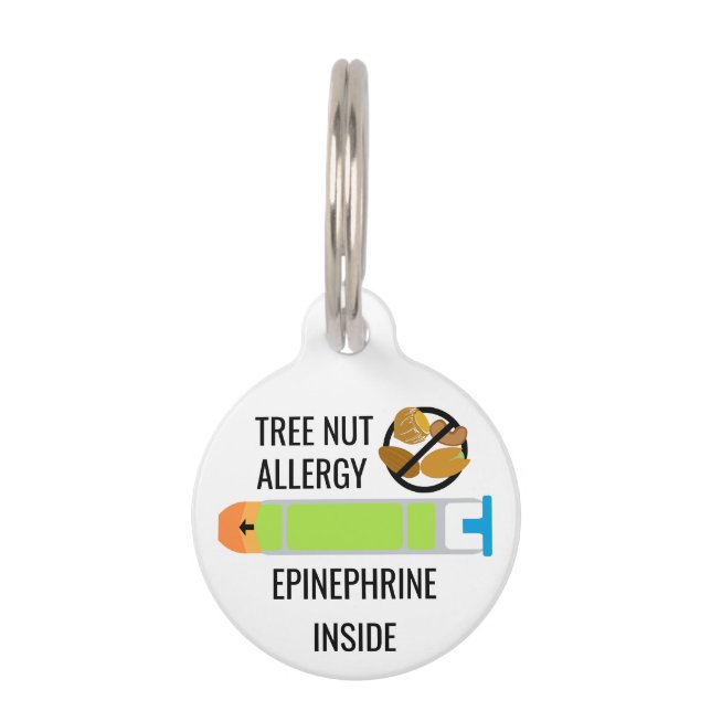 Kids Tree Nut Allergy Epinephrine Emergency Pet Tag (Front)