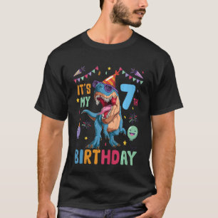 Kids Trex Dino Dinosaur 7th Seven Bday Girl 7 Year T-Shirt