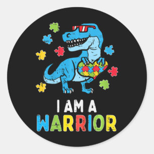 Kids Trex Dino I Am A Warrior Toddler Boys Autism Classic Round Sticker
