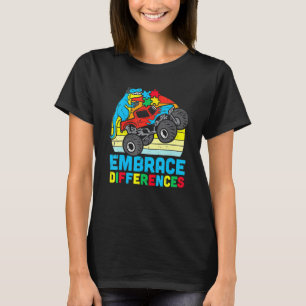 Kids Trex Monster Truck Embrace Differences Autism T-Shirt
