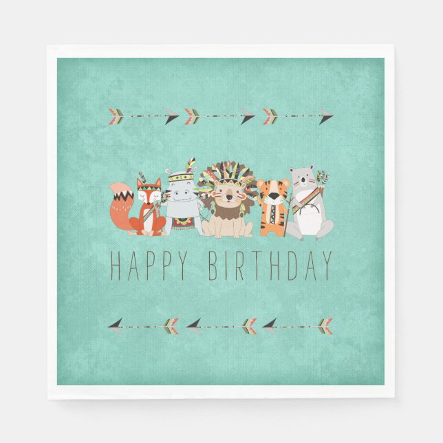 Kids Tribal Animal Birthday Party Napkin (Front)