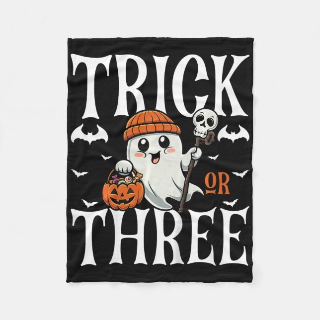 Kids Trick Or Three Halloween Spooky Pumpkin 3rd B Fleece Blanket (Front)