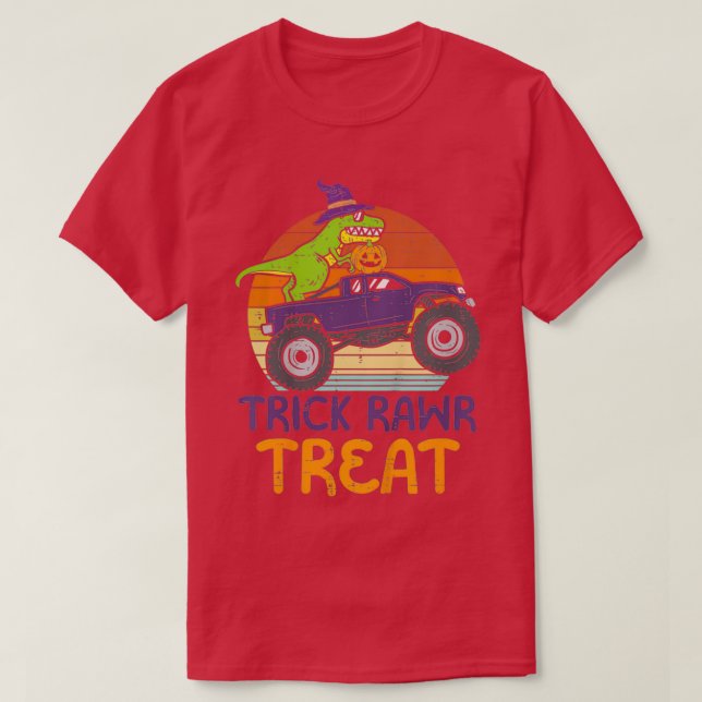 Kids Trick Rawr Treat Dinosaur Monster Truck Hallo T-Shirt (Design Front)