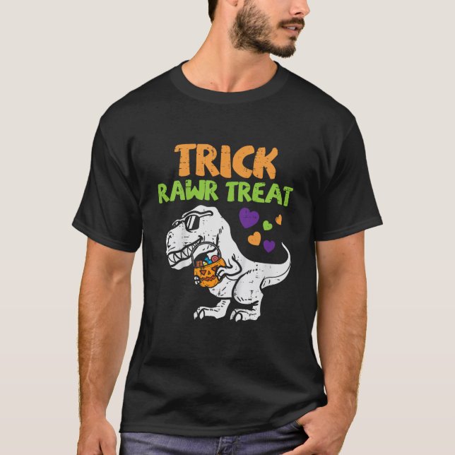 Kids Trick Rawr Treat Dinosaur Trex Toddler Boys H T-Shirt (Front)