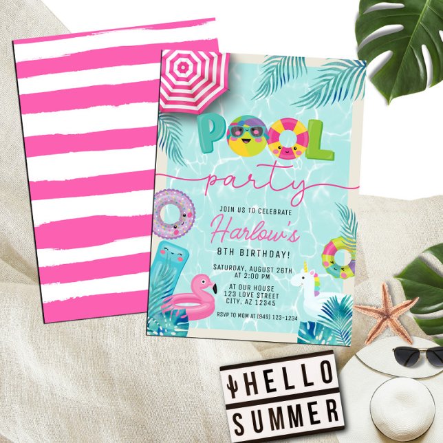 Kid's Tropical Summer Pool Party Birthday Invitation (Creator Uploaded)