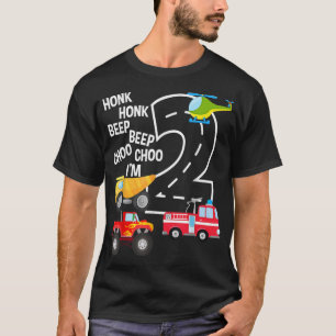 Kids Trucks 2nd Birthday Party Toddler I'm 2 Year  T-Shirt