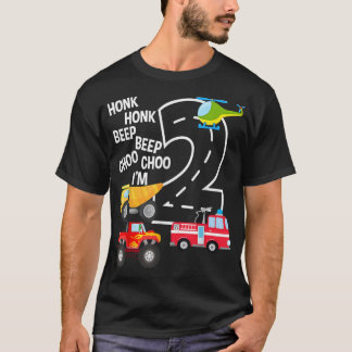 Kids Trucks 2nd Birthday Party Toddler I'm 2 Year  T-Shirt
