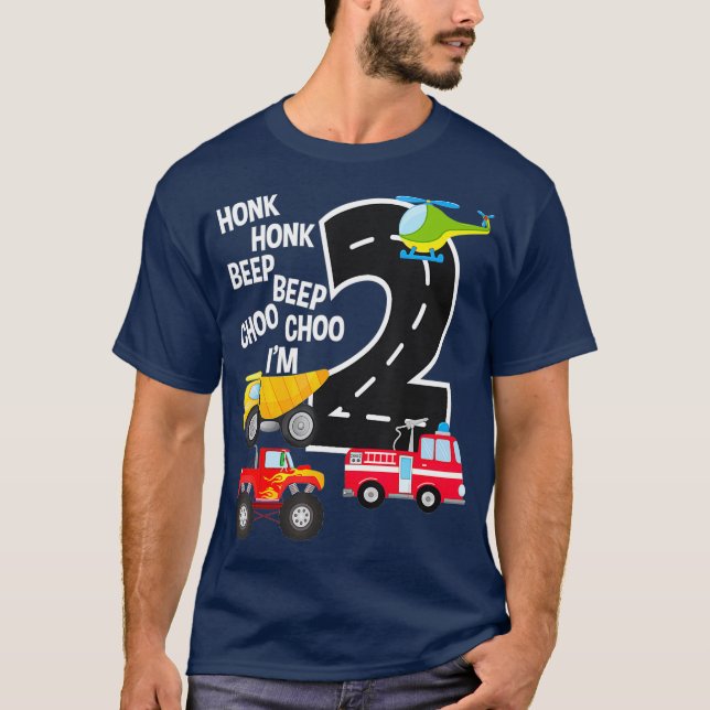 Kids Trucks 2nd Birthday Party Toddler Im 2 Year T-Shirt (Front)