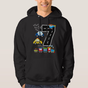 Kids Trucks Train 7th Birthday Party Toddler 7 Yea Hoodie