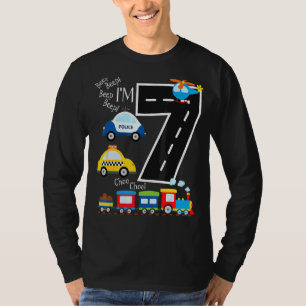 Kids Trucks Train 7th Birthday Party Toddler 7 Yea T-Shirt