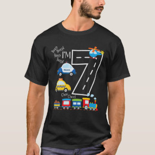 Kids Trucks Train 7Th Birthday Party Toddler 7 Yea T-Shirt