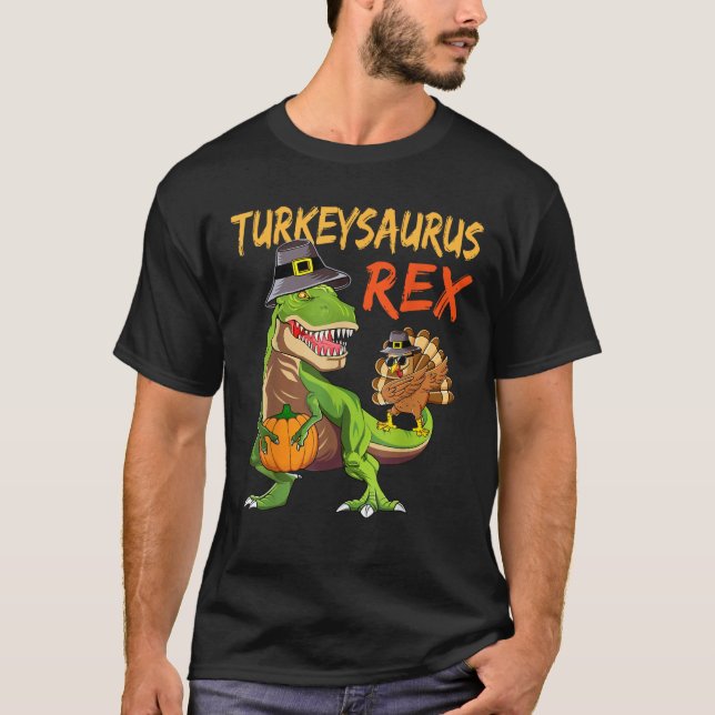 Kids Turkey Saurus Rex Dab Turkey Dinosaur Boys Th T-Shirt (Front)