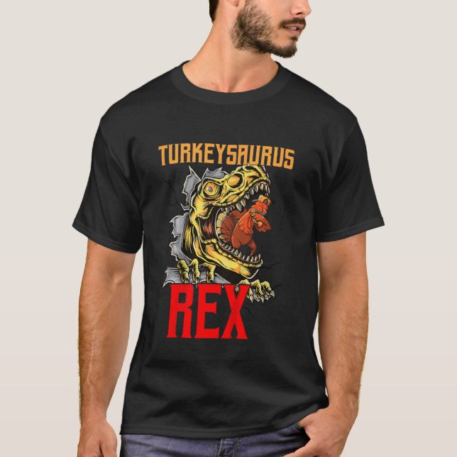 Kids Turkeysaurus Rex Dab Turkey Dino Thanksgiving T-Shirt (Front)
