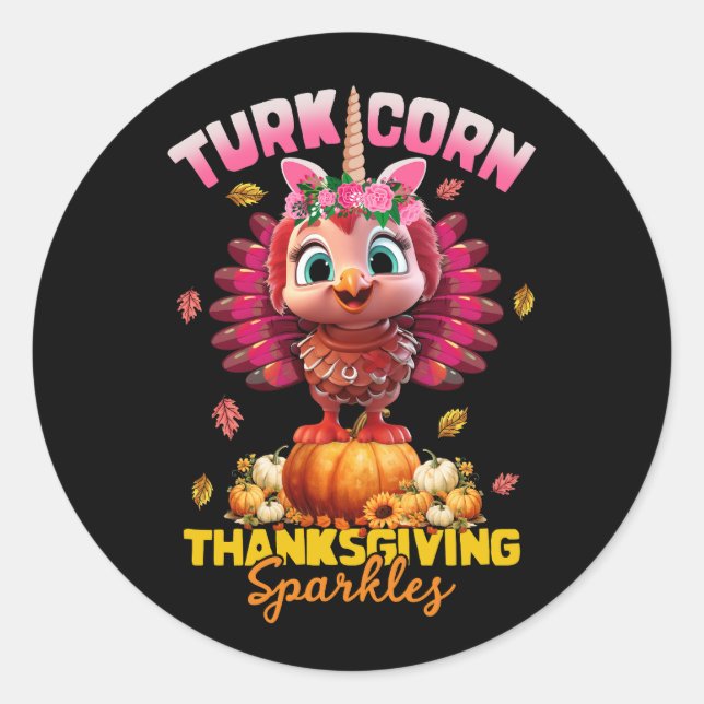Kids Turkicorn Unicorn Turkey Funny Thanksgiving S Classic Round Sticker (Front)