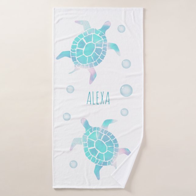 Kids Turtle Under The Sea Watercolor  Bath Towel Set (Bath Towel)