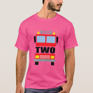Kids Two 2 Year Old 2nd Birthday Fire Truck Theme T-Shirt