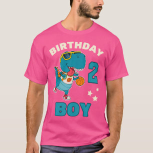 Kids Two 2 Year Old Basketball Dinosaur 2Nd Birthd T-Shirt