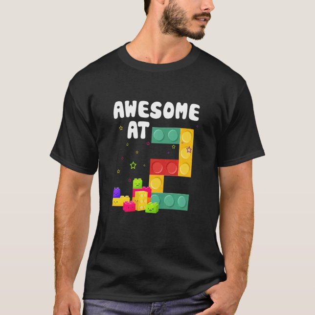 Kids Two Age Building Block Brick Theme Party  Bir T-Shirt (Front)