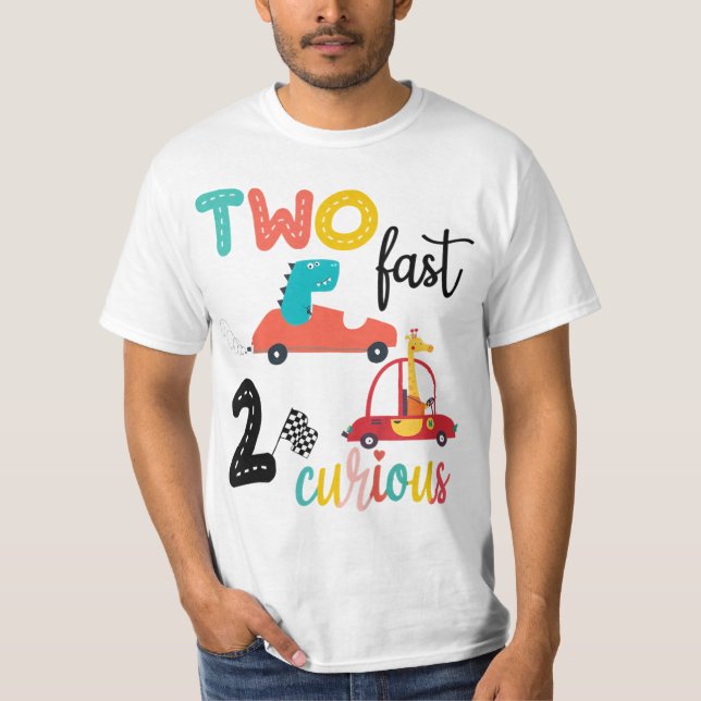 Kids Two Fast 2 Curious Racing 2nd Birthday Boy To T-Shirt (Front)