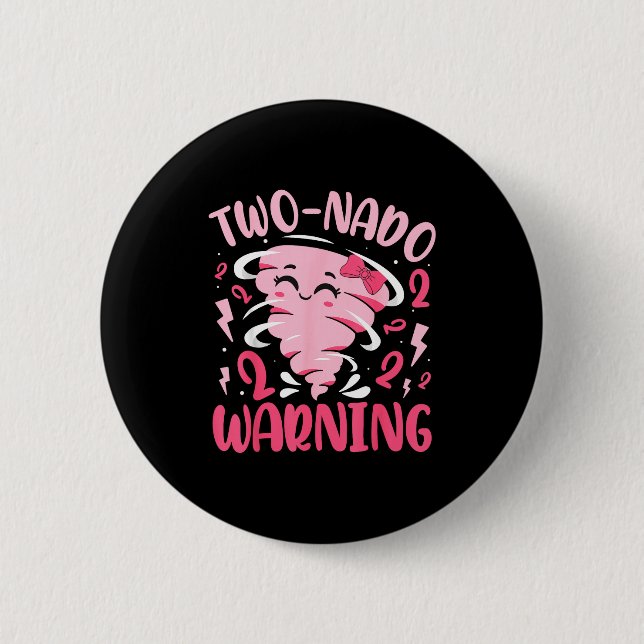 Kids Two-nado Warning 2nd Birthday Nk Tornado Birt 6 Cm Round Badge (Front)