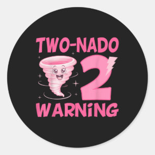 Kids Two-nado Warning 2nd Birthday Pink Tornado Bi Classic Round Sticker