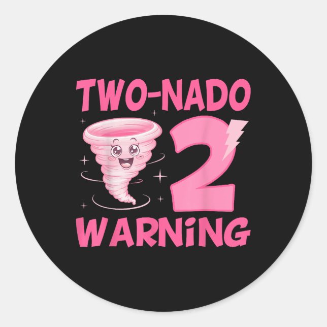 Kids Two-nado Warning 2nd Birthday Pink Tornado Bi Classic Round Sticker (Front)