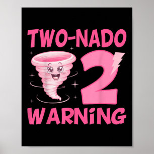 Kids Two-nado Warning 2nd Birthday Pink Tornado Bi Poster
