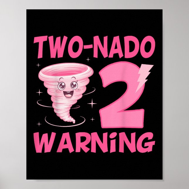 Kids Two-nado Warning 2nd Birthday Pink Tornado Bi Poster (Front)