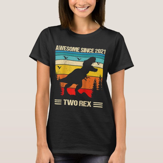 Kids Two Rex 2nd Birthday Second Dinosaur 2 Year O T-Shirt (Front)