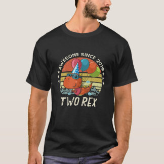 Kids Two Rex 2Nd Birthday Second Dinosaur 2 Year O T-Shirt