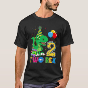 Kids Two Rex Birthday 2 Years Old Funny Dinosaur T T-Shirt