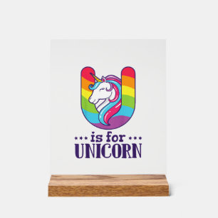 Kids U Is For Unicorn Alphabet T-Shirt Acrylic Sign