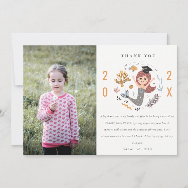 Kids Underwater Mermaid Photo Preschool Graduation Thank You Card (Front)