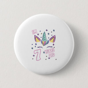 Kids Unicorn 7th birthday i'm 7 years old girl uni 6 Cm Round Badge