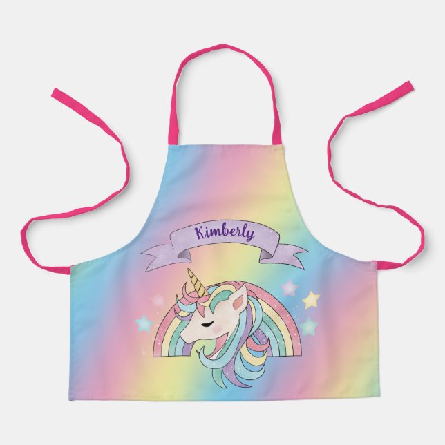 Kid's Unicorn and Rainbow Custom Name Apron (Front)